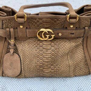 Gucci Women Tote Handbag Brown Python GG Running  Satchel Bag